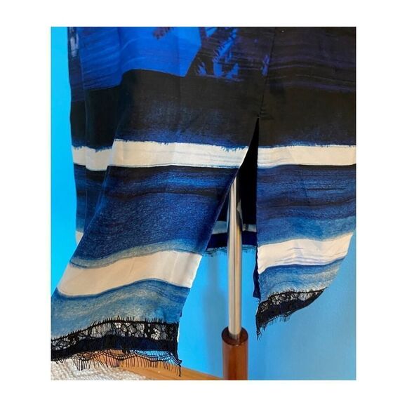 NWT Le Superbe Blue Tropical Print Slip Dress Summer Spaghetti Strap Lace Trim 0 - Picture 3 of 10